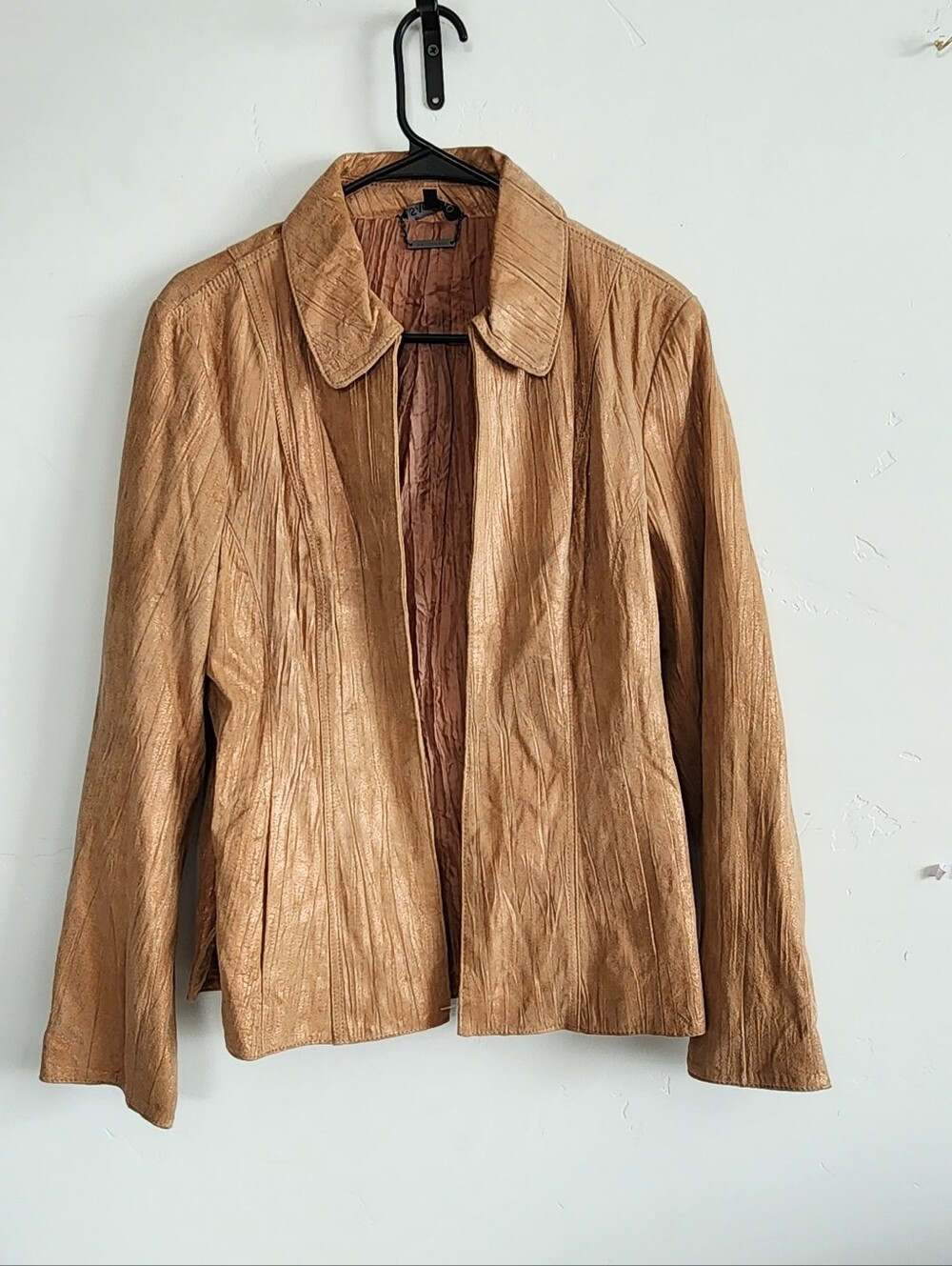 Women’s Tan Genuine Leather Open-Front Jacket - Soft Collar